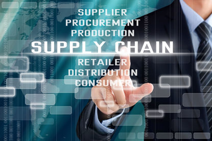 person pointing to words supply chain from a list